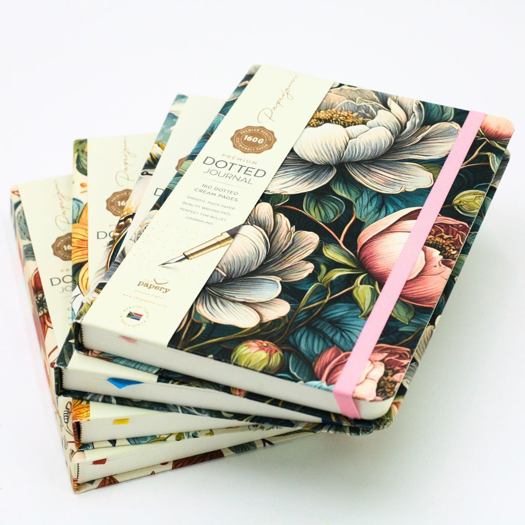 Premium Dotted A5 Designer Journal PRINTED ON 160g SMOOTH CREAM PAPER. IDEAL FOR MOST MEDIUMS.